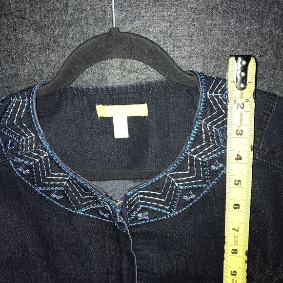 Sigrid Olsen Full Zip Top XL Long Sleeve Embroidery Indigo Lightweight Blue Coat - Picture 10 of 11